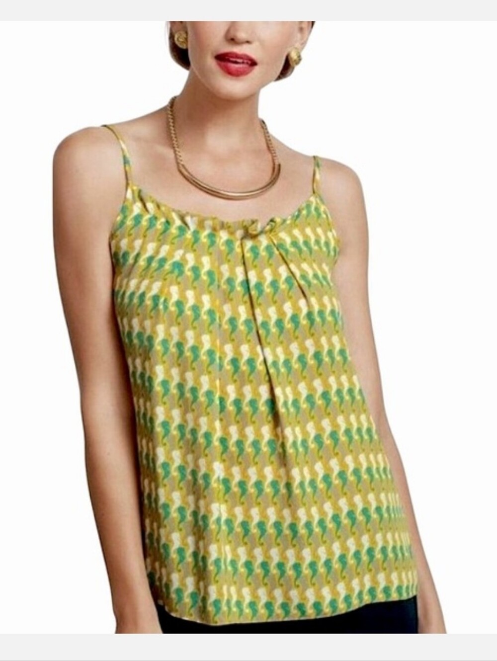 Cabi Yellow Green Printed Spaghetti Strap Camisole Size S